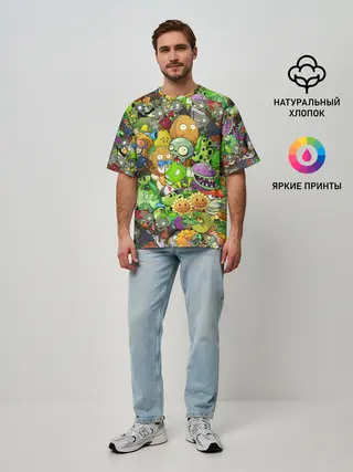 Мужская футболка оверсайз / PLANTS VS ZOMBIES