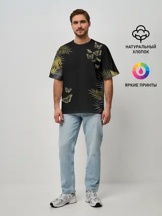 Мужская футболка оверсайз / ЗОЛОТЫЕ БАБОЧКИ И ПАПОРОТНИК