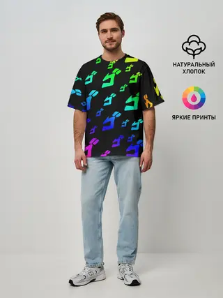 Мужская футболка оверсайз / Радужный Паттерн Лого ДжоДжо