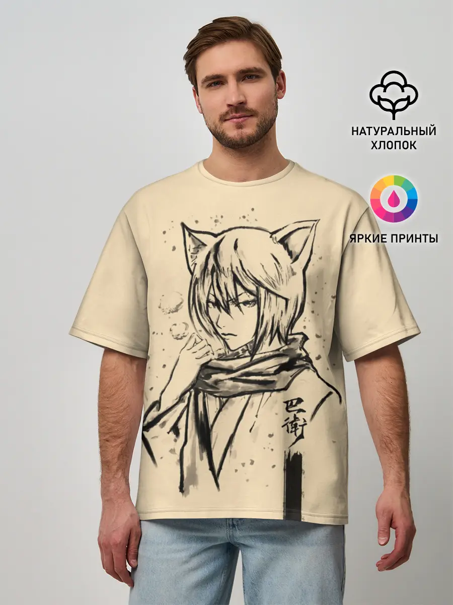Мужская футболка оверсайз / Kitsune Tomoe