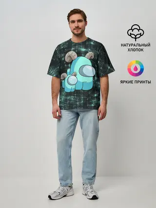 Мужская футболка оверсайз / AMONG US - С РОЖКАМИ