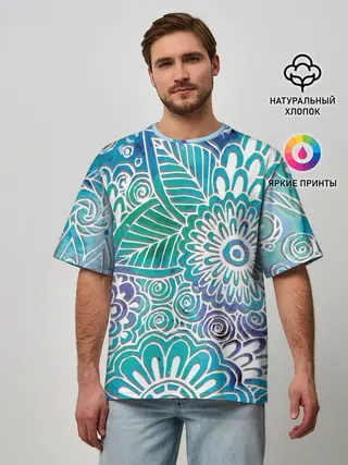 Мужская футболка оверсайз / цветочный узор