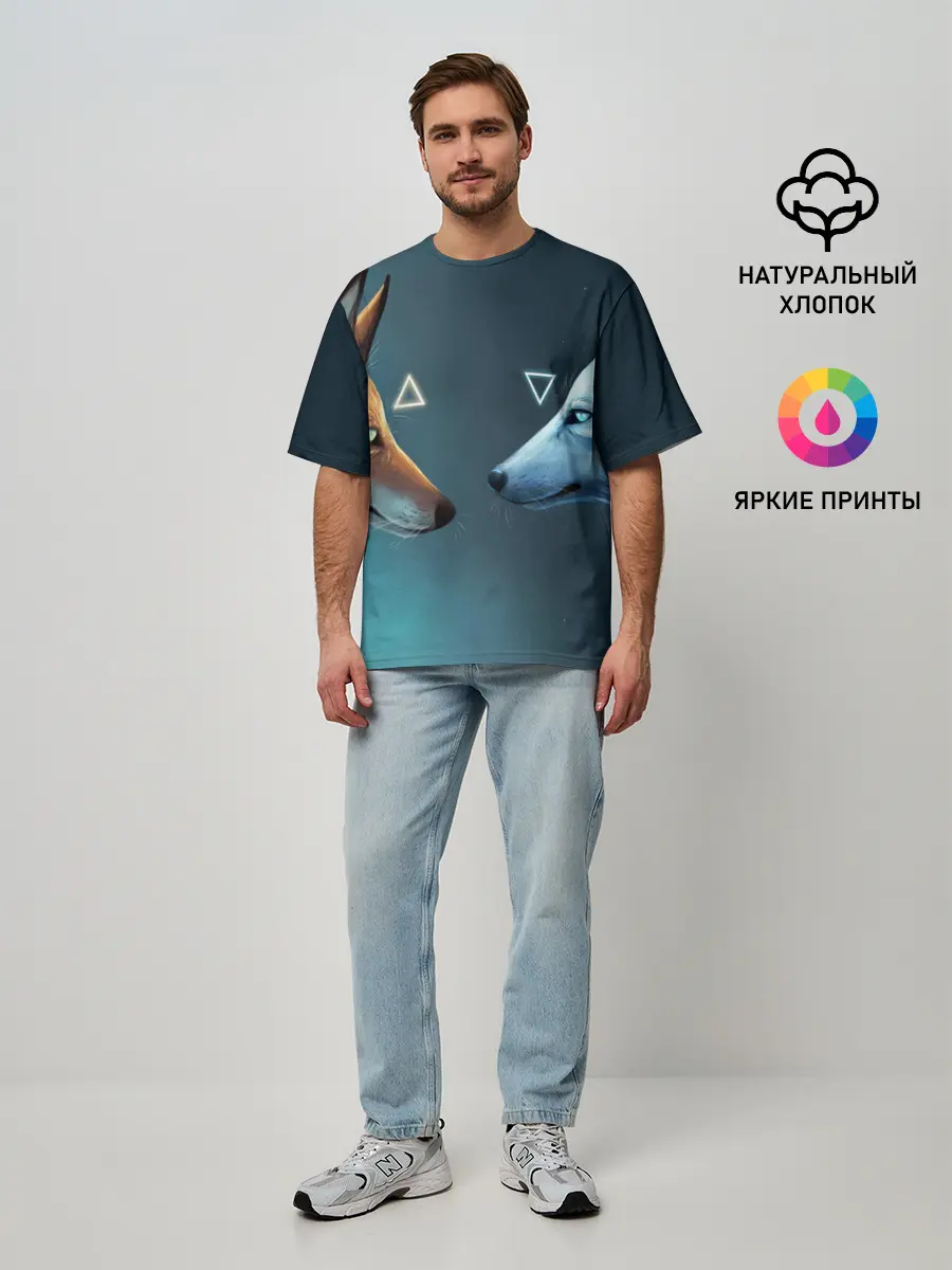 Мужская футболка оверсайз / ЛИСА И ВОЛК