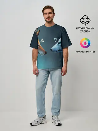 Мужская футболка оверсайз / ЛИСА И ВОЛК