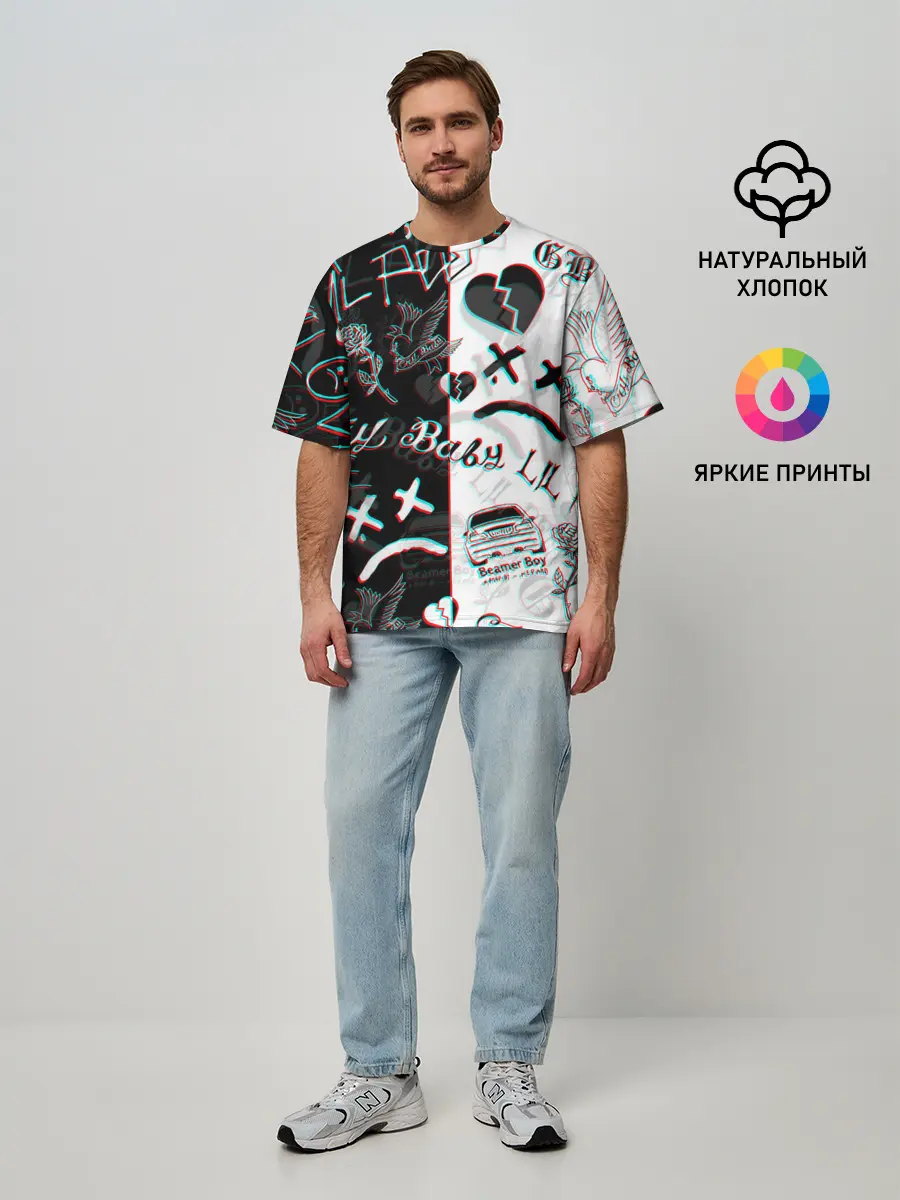 Мужская футболка оверсайз / LIL PEEP GLITCH | ЛИЛ ПИП ГЛИТЧ