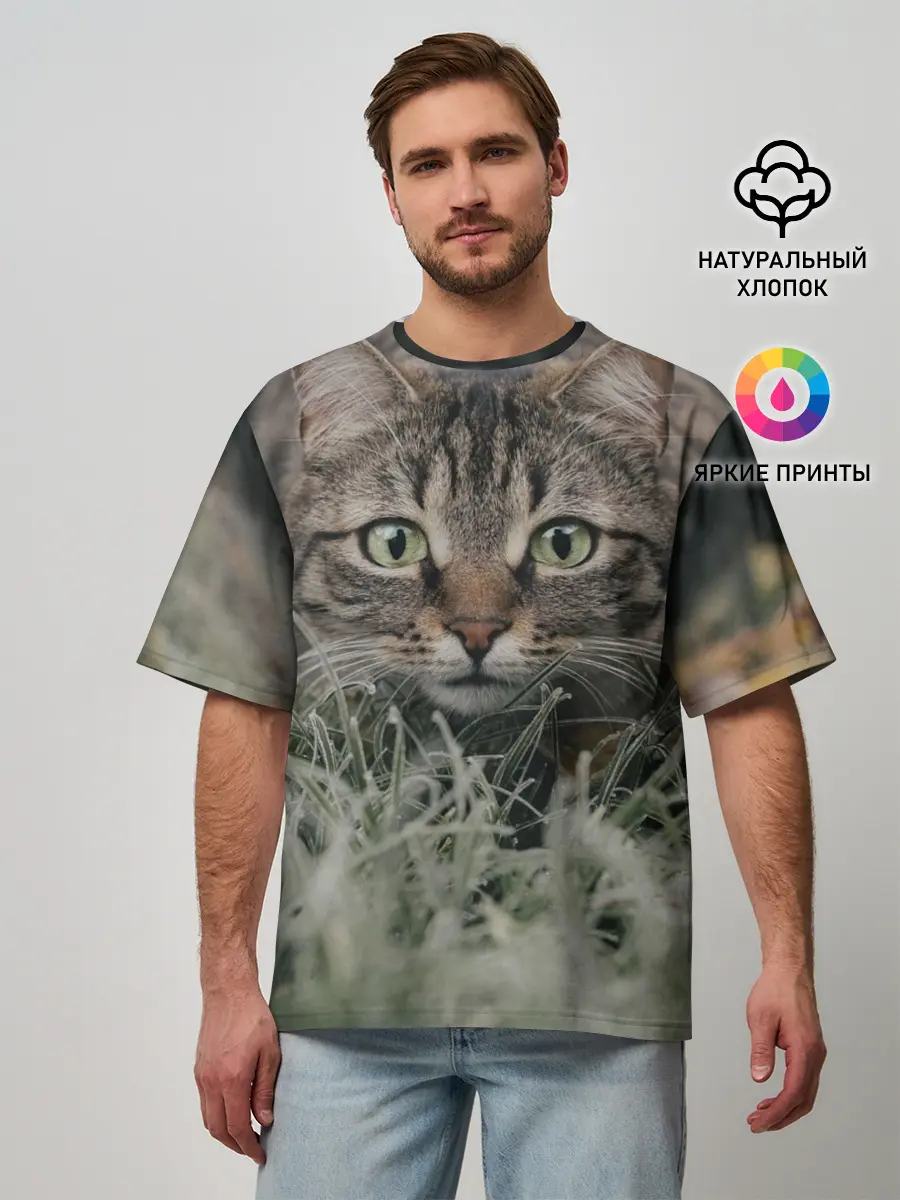 Мужская футболка оверсайз / Кошка