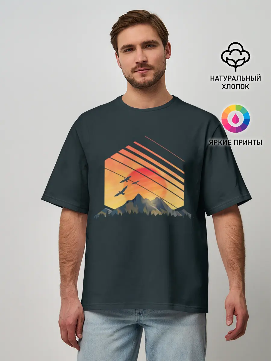 Мужская футболка оверсайз / Заход Солнца