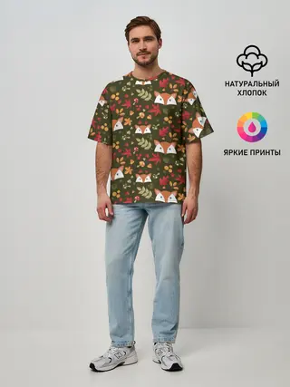 Мужская футболка оверсайз / Лисоньки в лесу