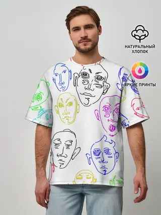 Мужская футболка оверсайз / Цветные лица