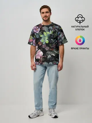 Мужская футболка оверсайз / Цветочный сад