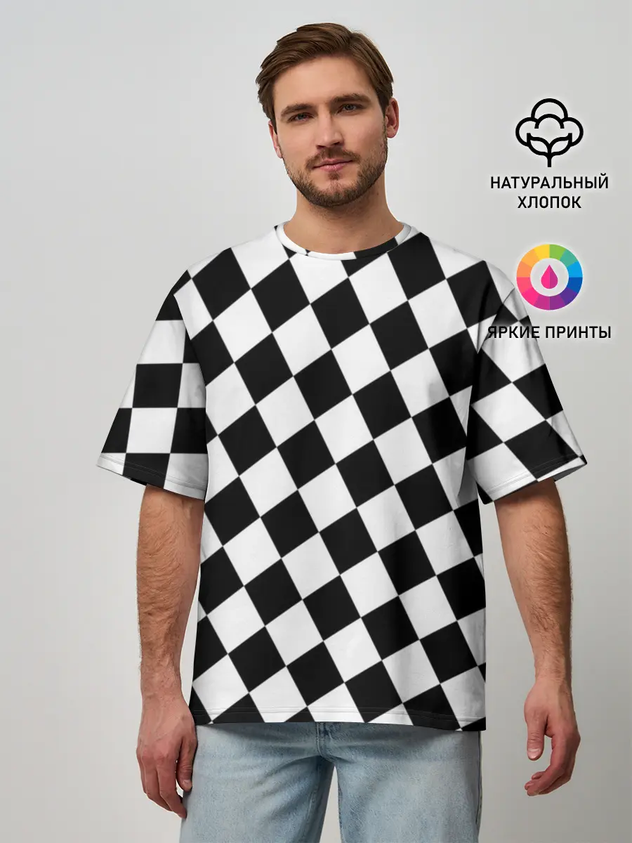 Мужская футболка оверсайз / Клетки