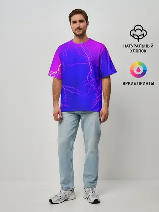 Мужская футболка оверсайз / НЕОНОВАЯ МОЛНИЯ