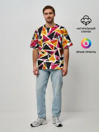 Мужская футболка оверсайз / Разноцветные треугольники
