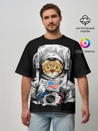 Мужская футболка оверсайз / Кот Космонавт