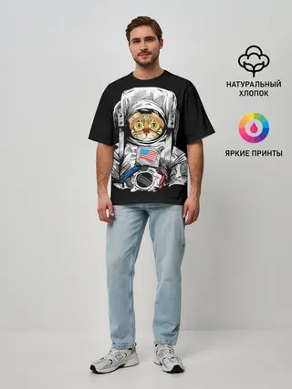 Мужская футболка оверсайз / Кот Космонавт