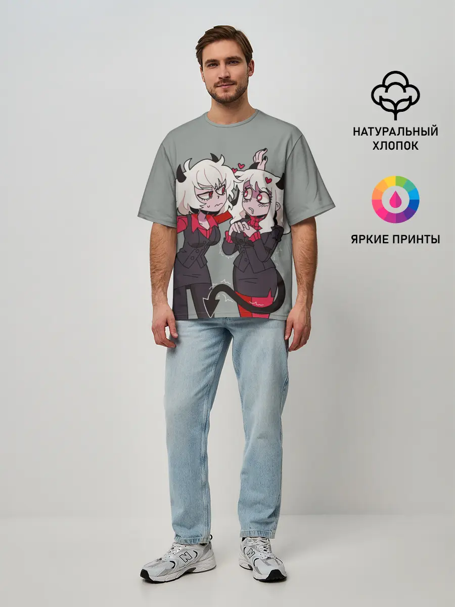 Мужская футболка оверсайз / Здрада разговаривает Helltaker