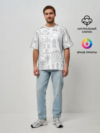 Мужская футболка оверсайз / Нарисованный город