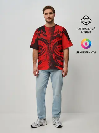 Мужская футболка оверсайз / BLACK RED DRAGONS TATOO