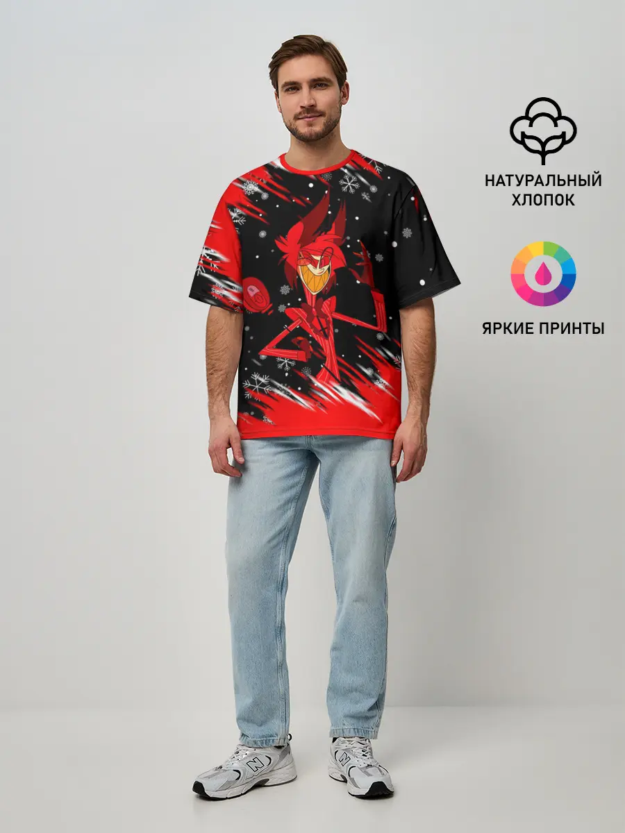 Мужская футболка оверсайз / HAZBIN HOTEL НОВОГОДНИЙ.