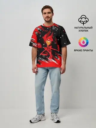 Мужская футболка оверсайз / HAZBIN HOTEL НОВОГОДНИЙ.