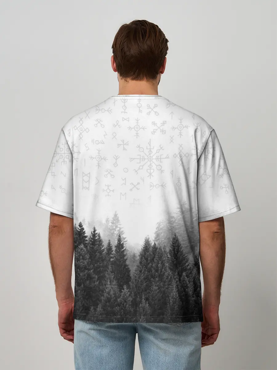 Мужская футболка оверсайз / Лес и руны