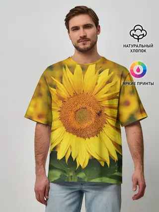 Мужская футболка оверсайз / Подсолнух