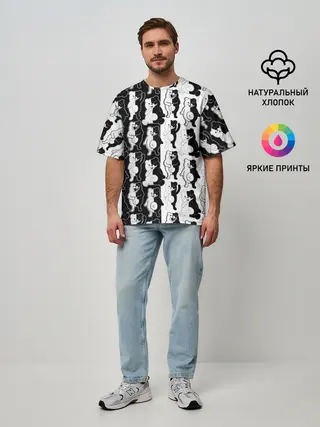 Мужская футболка оверсайз / MONOKUMA / МОНОКУМА ПАТТЕРН