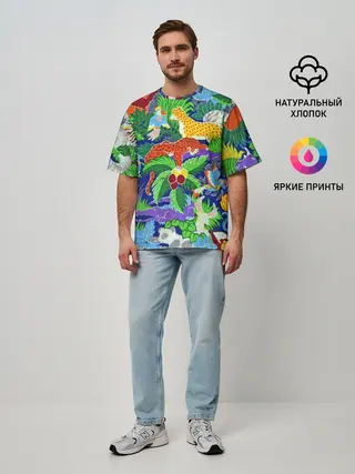 Мужская футболка оверсайз / Текстура Холст | Сафари