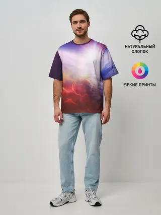 Мужская футболка оверсайз / Звезды в неоне