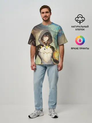 Мужская футболка оверсайз / Чжун Ли, Zhongli, Genshin Impact