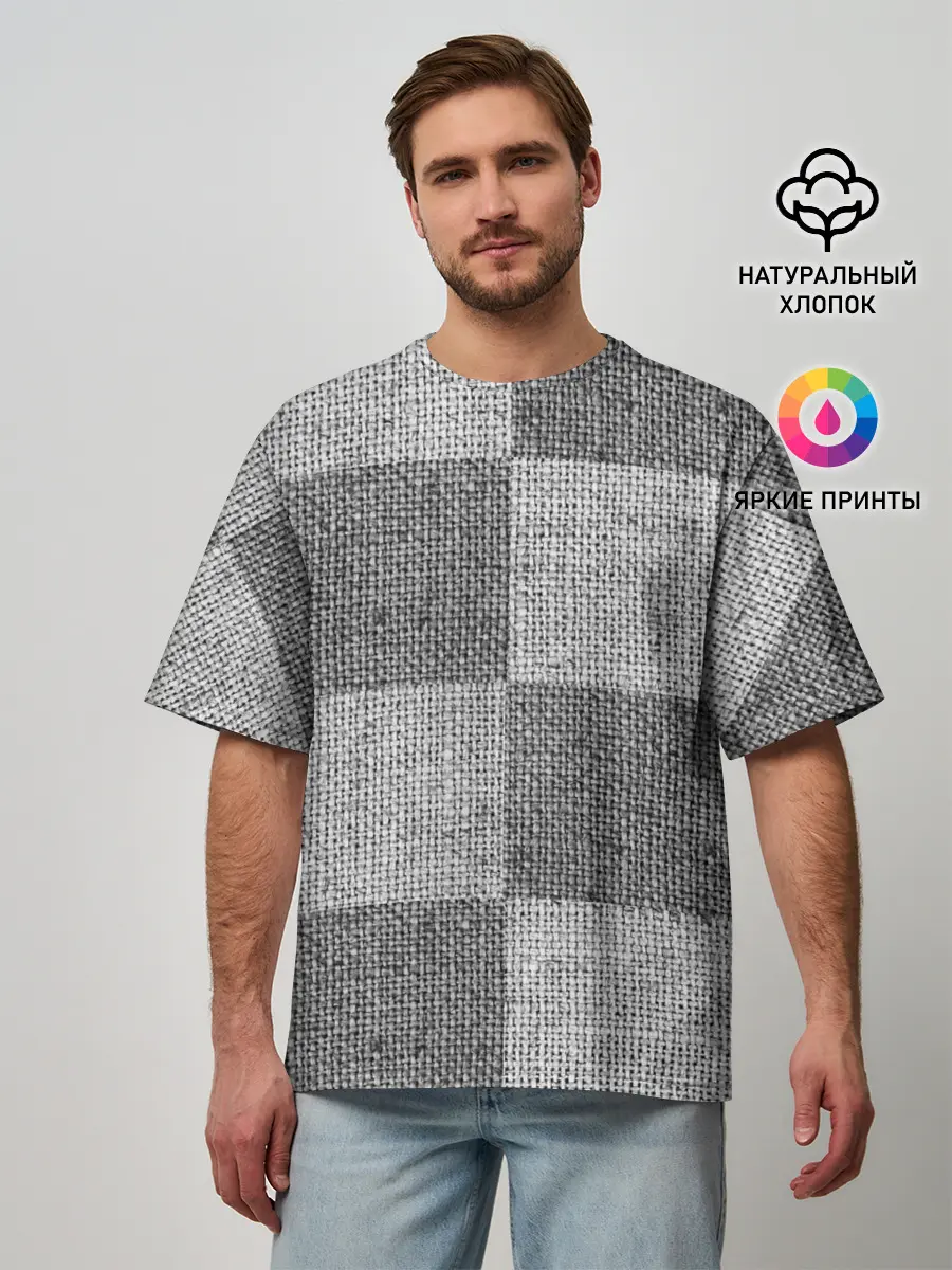 Мужская футболка оверсайз / Denim Patchwork