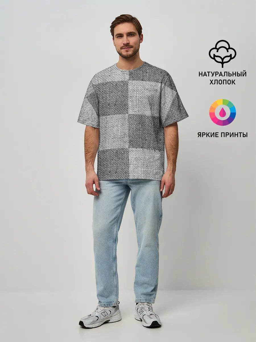 Мужская футболка оверсайз / Denim Patchwork
