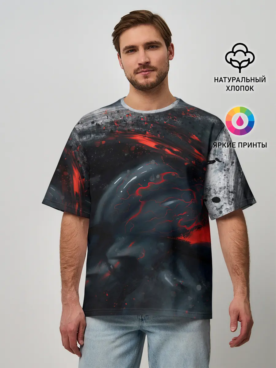 Мужская футболка оверсайз / ЧЁРНЫЙ СИМБИОТ / ГРАНЖ / BLACK MONSTER