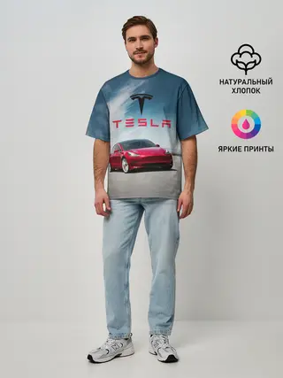 Мужская футболка оверсайз / Tesla Model 3