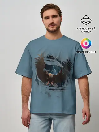 Мужская футболка оверсайз / ОРЕЛ СКВОЗЬ ТКАНЬ