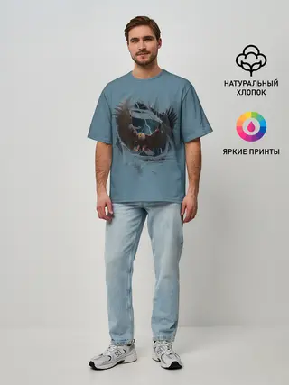 Мужская футболка оверсайз / ОРЕЛ СКВОЗЬ ТКАНЬ