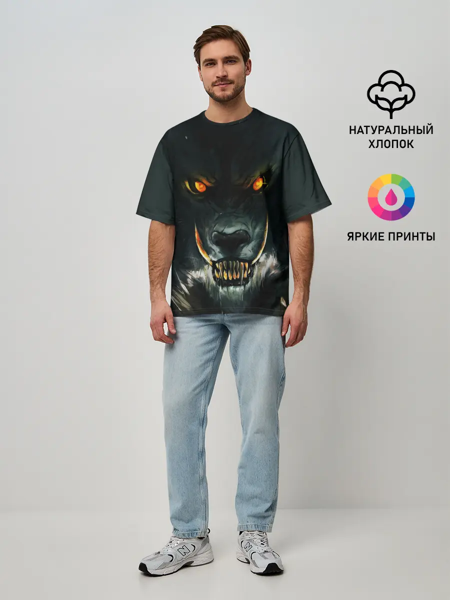 Мужская футболка оверсайз / ДИКИЙ ВОЛК
