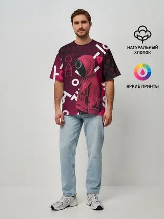 Мужская футболка оверсайз / ИГРА В КАЛЬМА, УЗОР ИЕРОГЛИФЫ