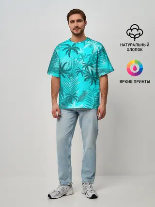 Мужская футболка оверсайз / НЕОНОВЫЕ ПАЛЬМЫ
