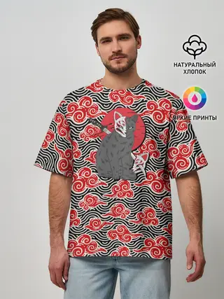 Мужская футболка оверсайз / Кот-оборотень