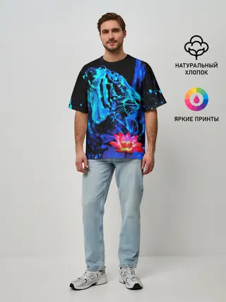 Мужская футболка оверсайз / Синий водяной тигр