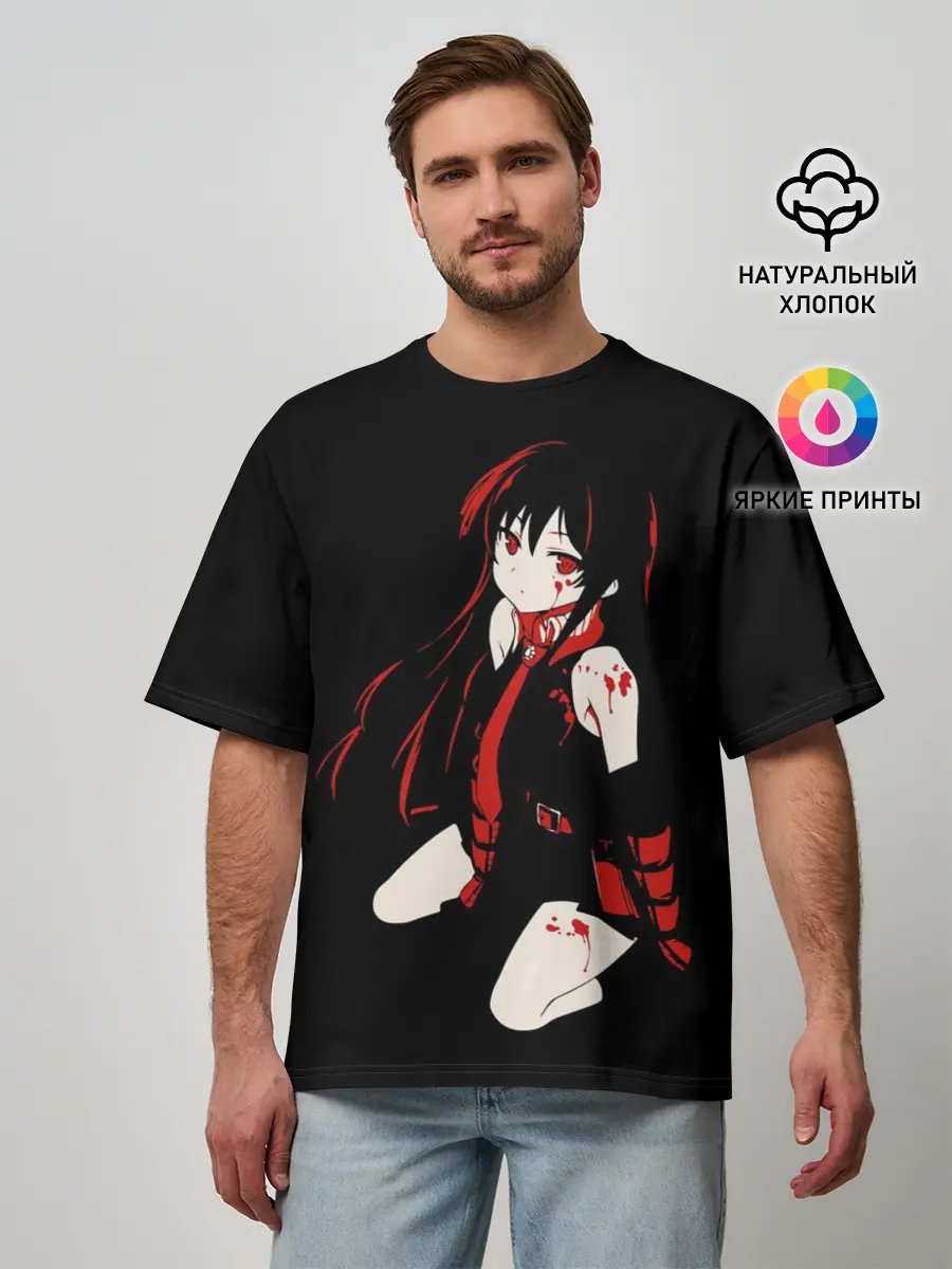 Мужская футболка оверсайз / Убийца Акаме на черном фоне