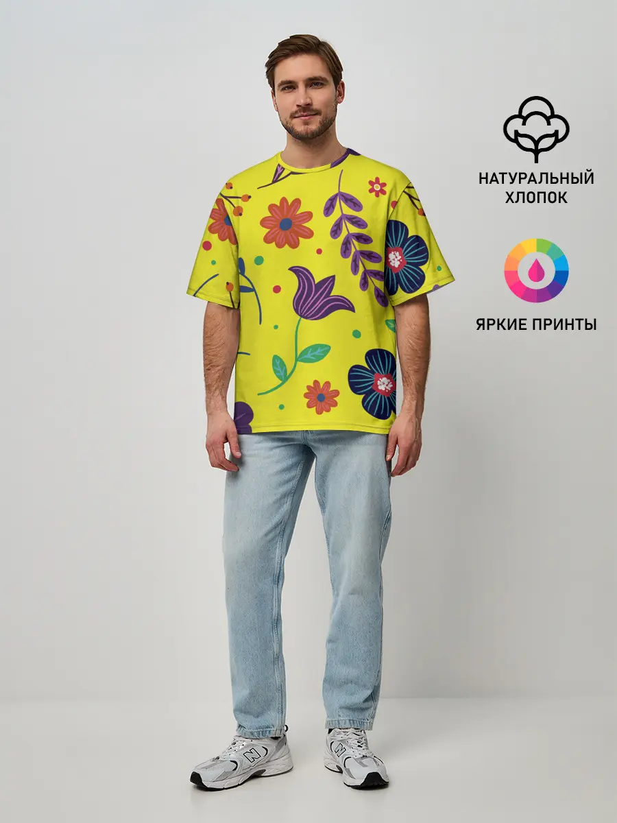 Мужская футболка оверсайз / Цветочный микс