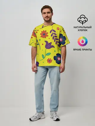 Мужская футболка оверсайз / Цветочный микс