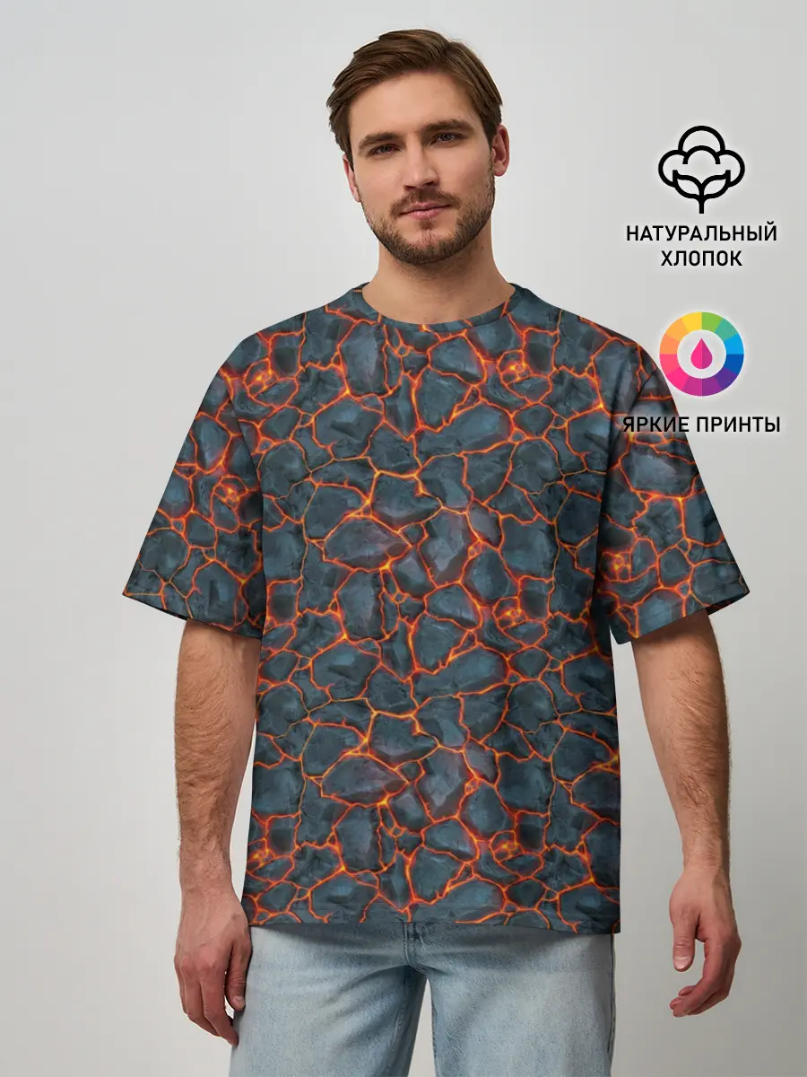Мужская футболка оверсайз / неоновая лава