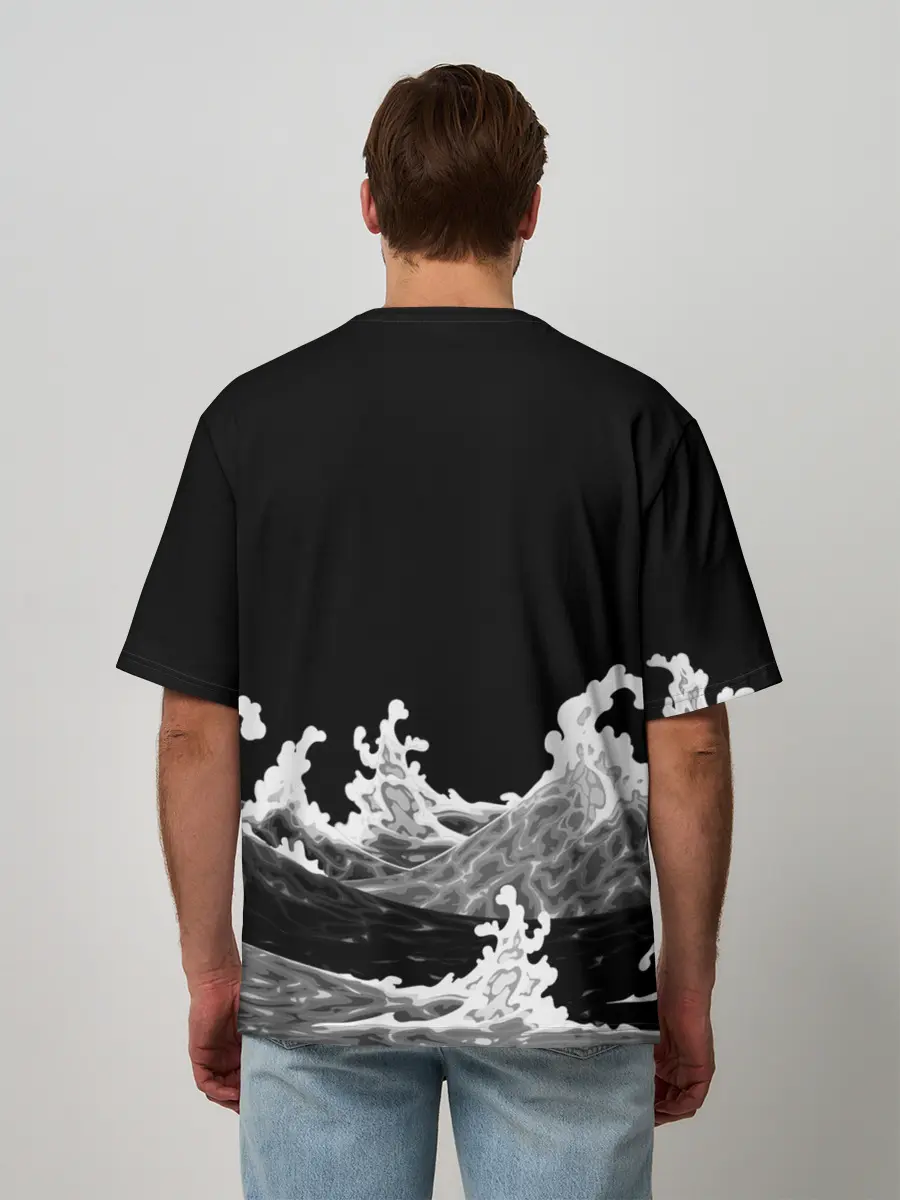 Мужская футболка оверсайз / Карп Кои Волна Япония Рыба