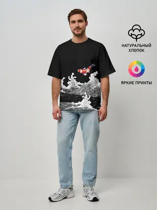 Мужская футболка оверсайз / Карп Кои Волна Япония Рыба