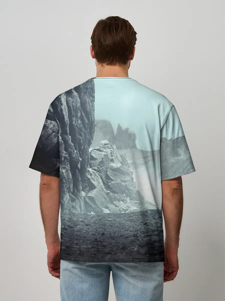 Мужская футболка оверсайз / Волк в горах