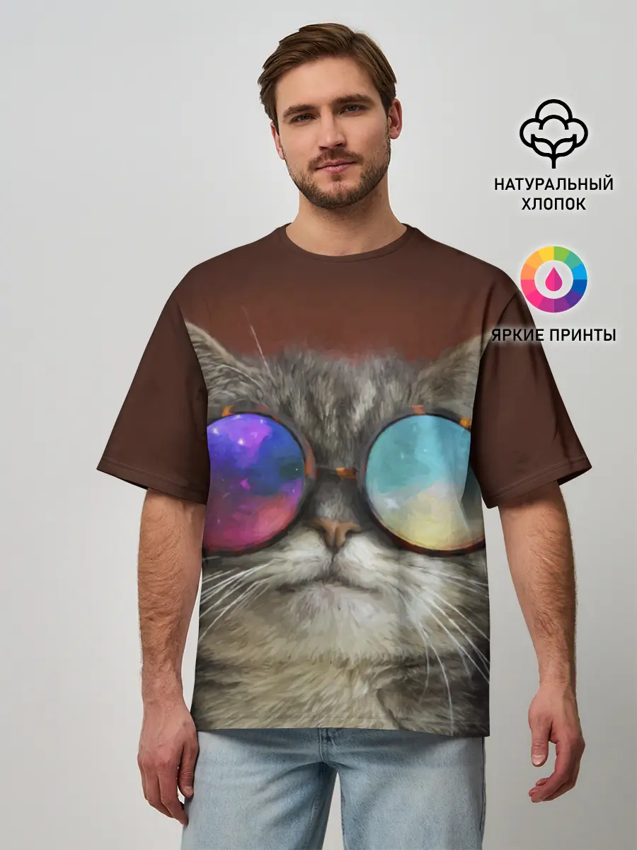 Мужская футболка оверсайз / котейки