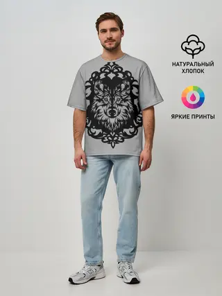 Мужская футболка оверсайз / Благородный серый волк